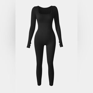 OQQ | OQQ Black Ribbed Long Sleeve Sports Jumpsuit | Size S NWOT